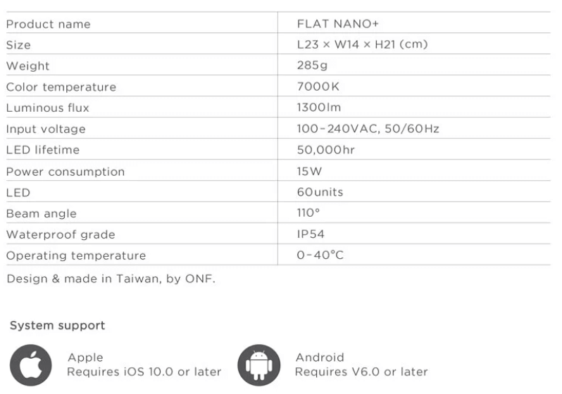 ONF - Flat Nano+ - Light with Stand - Black